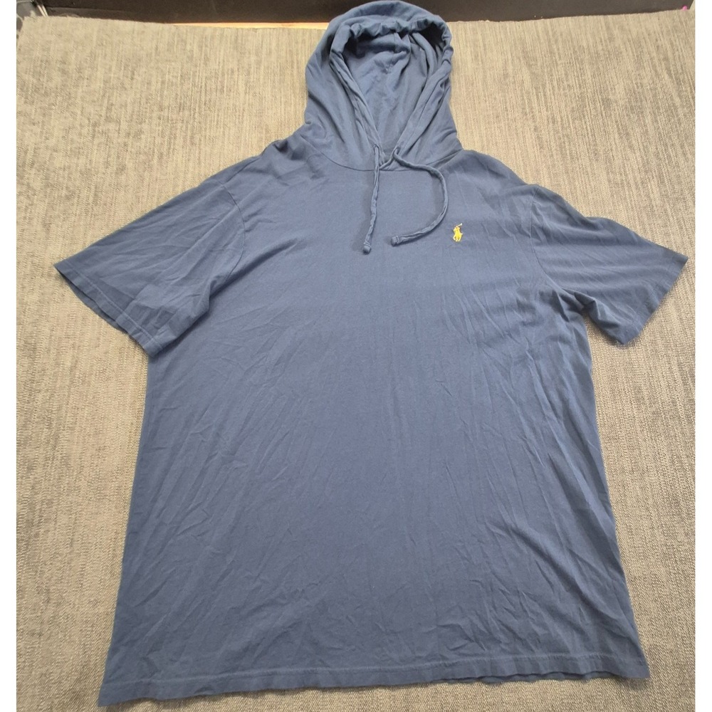 Polo Ralph Lauren Men's XL Short Sleeve Blue Hoodie T-shirt yellow pony Cotton